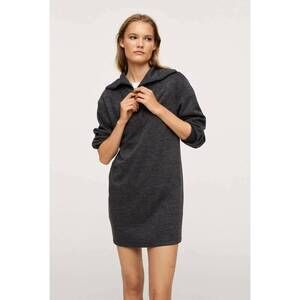 Mango women's Spread-Collar Flecked Knit Mini Dress, zip closure Size L in grey